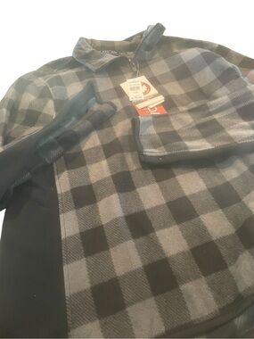 Black & Gray Buffalo Plaid Quarter-Zip Fleece Pullover nwt size large